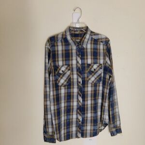 GAP Blue and Yellow Casual Button-up Shirt Size Lg